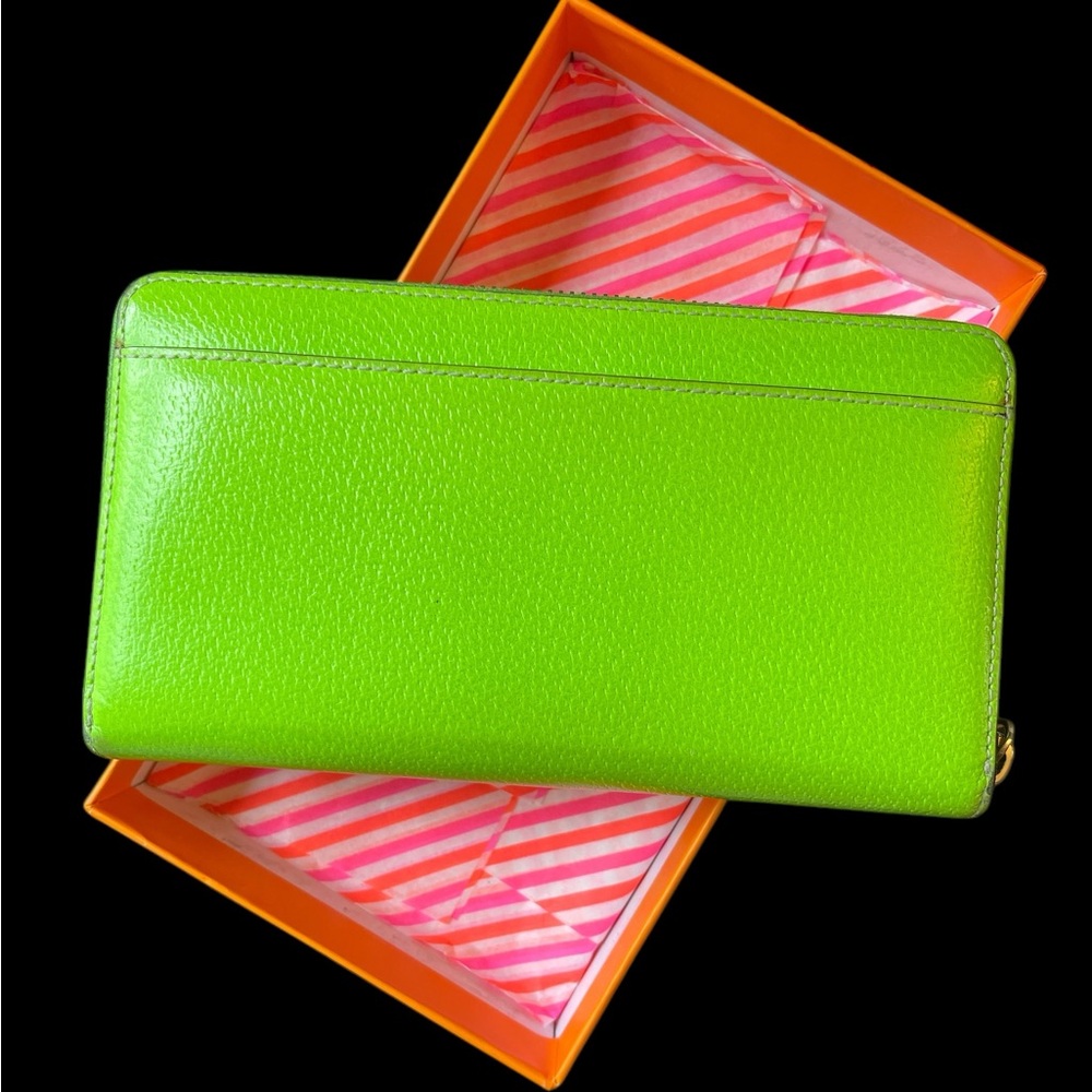 Kate Spade Neon Lime Green Zip Wallet & Neon Pink, Orange and Gold KS Box - Picture 3 of 16